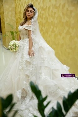 فستان زفاف ملكي لبسة واحدة مع طرحه 
